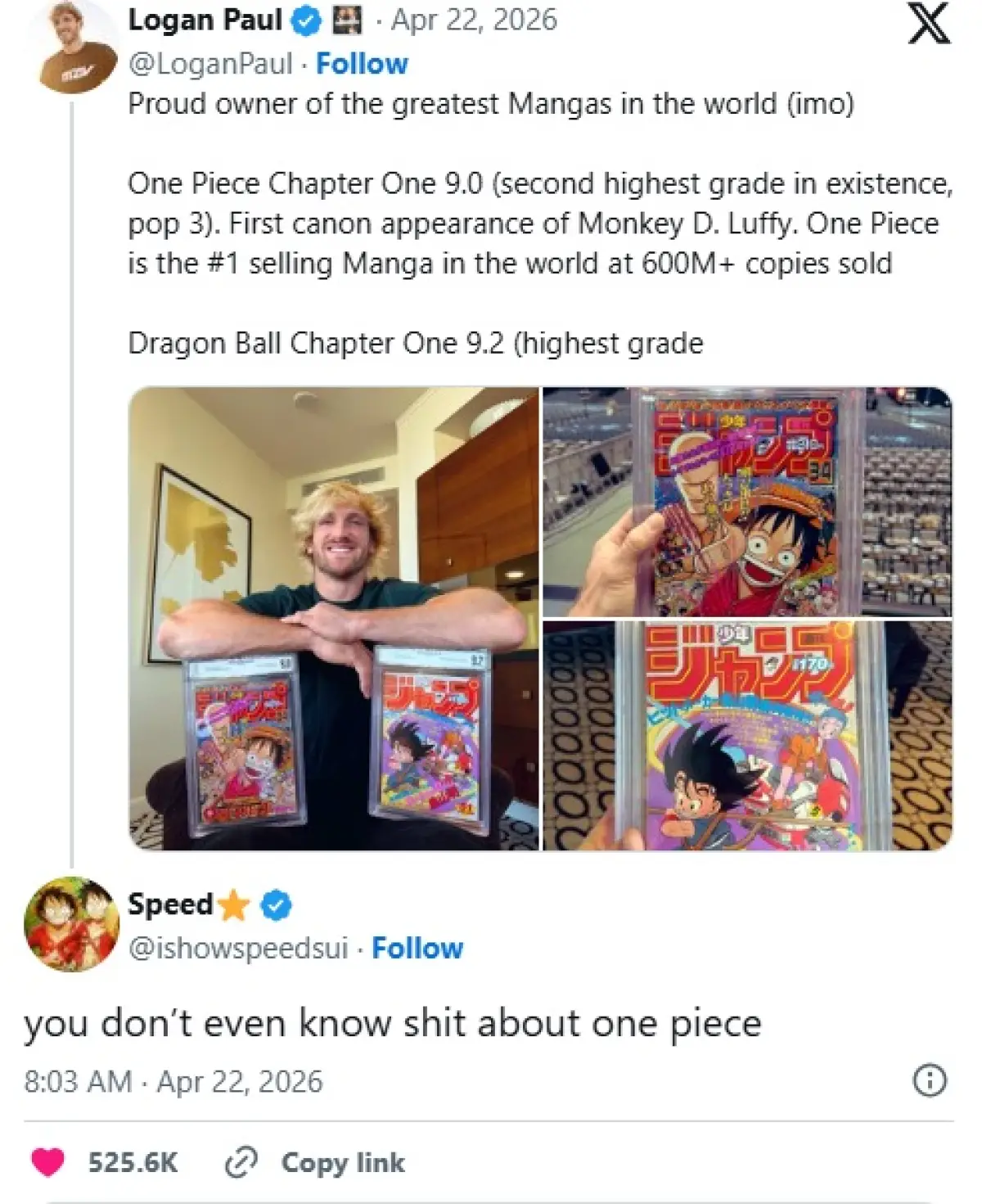 Logan Paul Habiskan Rp8,9 Miliar untuk One Piece dan Dragon Ball, Fans Malah Ngamuk?