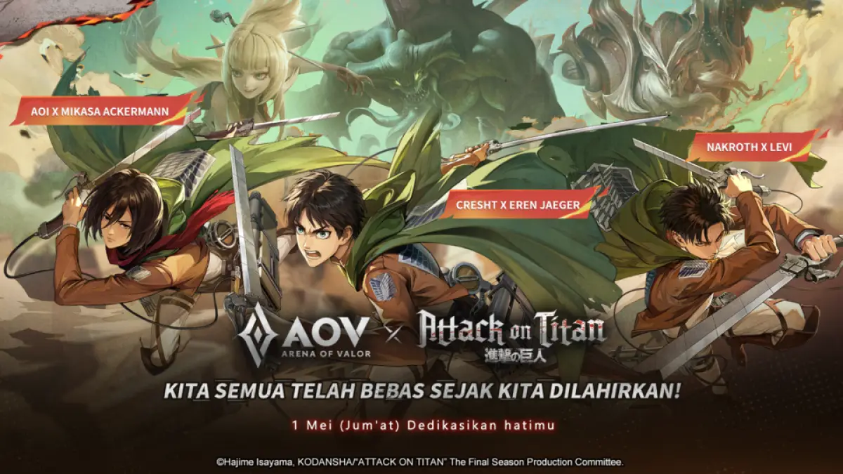 Para Titan Menyerbu Athanor, Kolaborasi Arena of Valor x Attack on Titan Resmi Dimulai