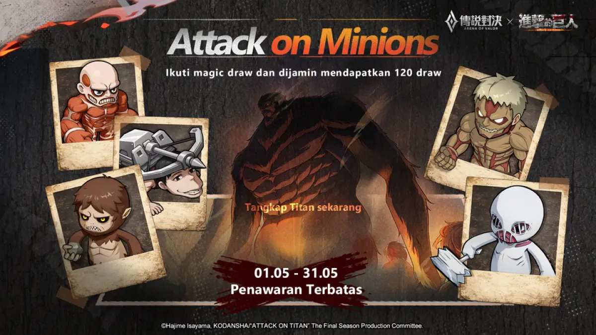 Para Titan Menyerbu Athanor, Kolaborasi Arena of Valor x Attack on Titan Resmi Dimulai